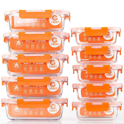 C CREST [10 Pack] Glass Meal Prep Containers, Food Storage Containers with Lids Airtight, Glass Lunch Boxes, Microwave, Oven, Freezer and Dishwasher Safe