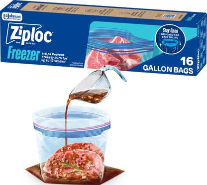 Ziploc Gallon Freezer Bags, Food Storage, Stand-Up Bottom, 66 Count