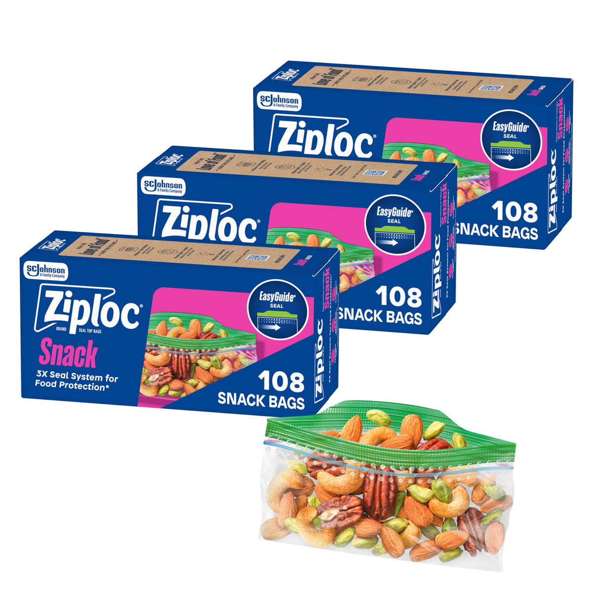 Ziploc Snack Bags, Food Storage, Easy Open & Close, 108 Count