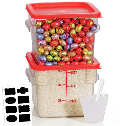 4QT 4PCS NSF Commercial Clear Food Storage Containers with Lids(RED)