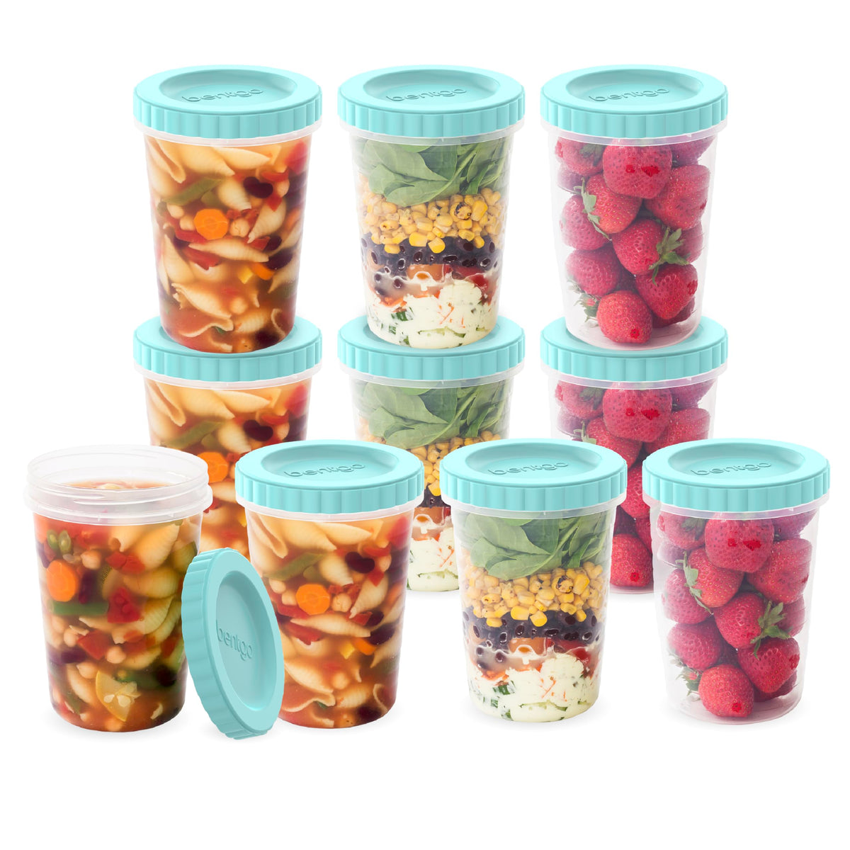 Bentgo Prep - 20 Piece 32 fl oz Leak-Proof Deli Containers with Lids, Food Storage for Meal Prep, Twist-Top, Reusable, PFAS & BPA-Free, Stackable, Microwave, Freezer & Dishwasher Safe (Aqua Splash)