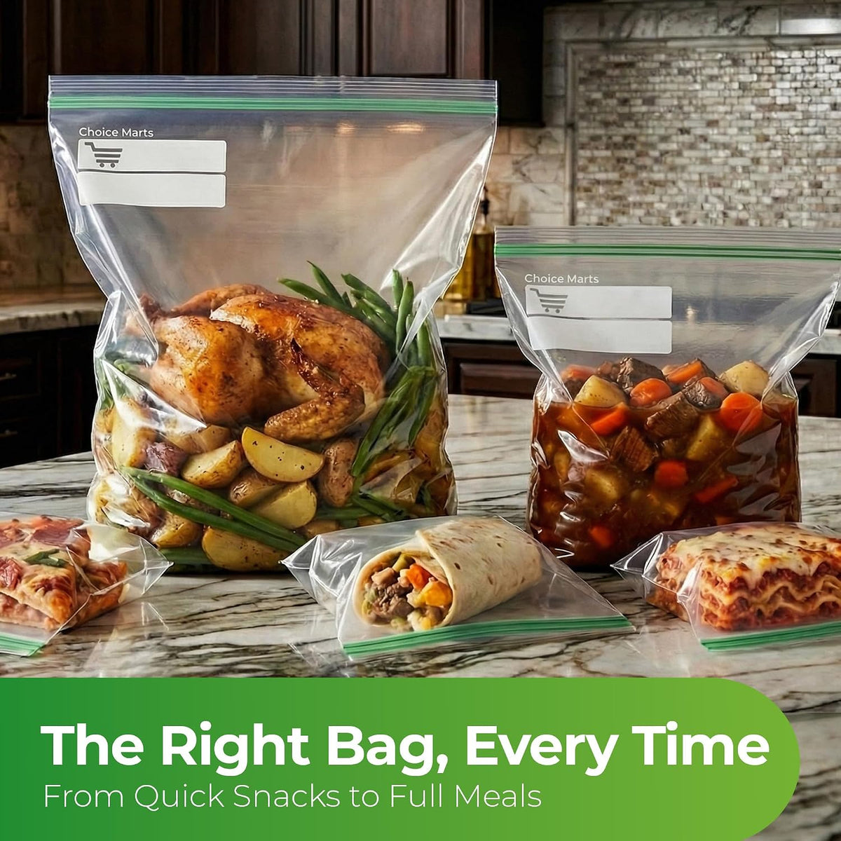 Baggies Variety Size Pack - 200 pcs, Leak Proof Freezer Bags