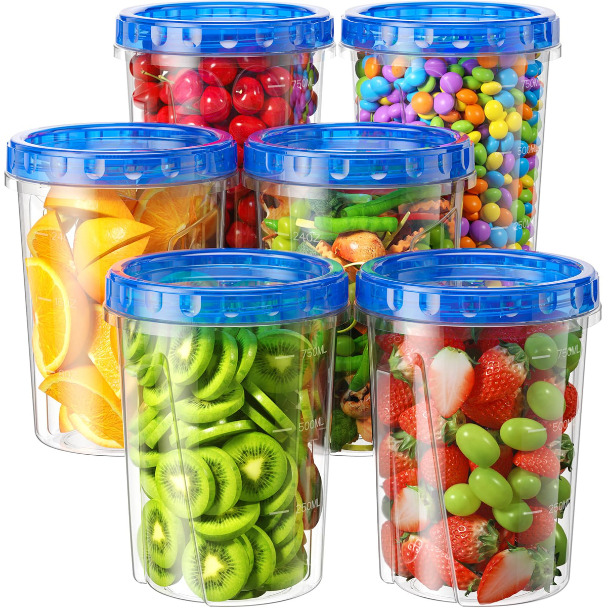 BiuLeon 6 Pack-17oz Freezer Storage Containers, Plastic Food Storage Containers with Twist Top Lids, BPA Free and Reusable Soup Containers with Lid, Microwave and Dishwasher Safe