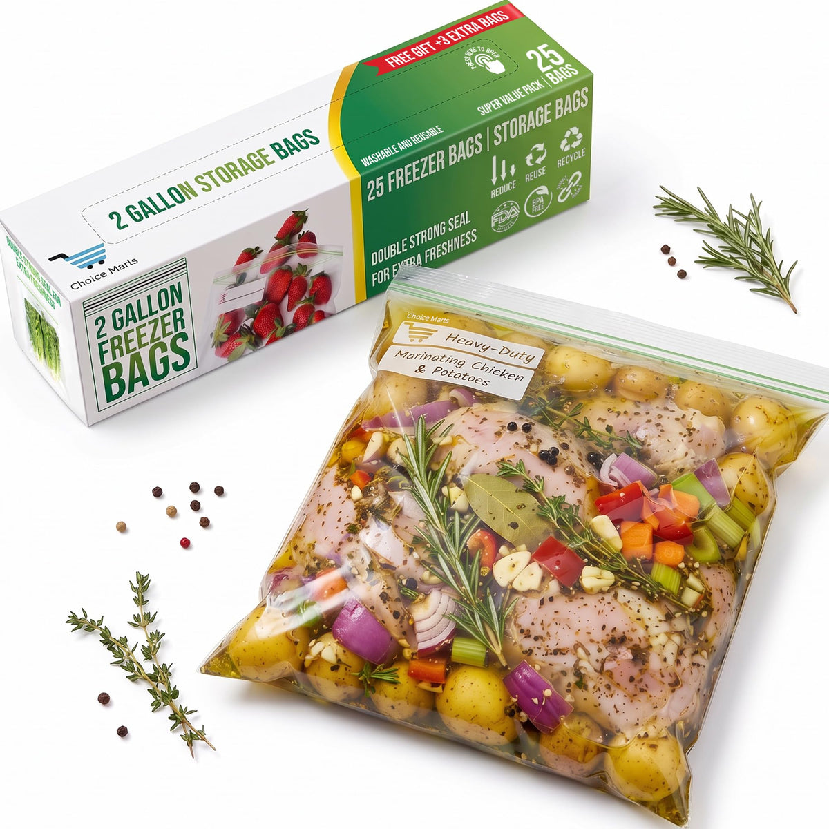 Baggies Variety Size Pack - 200 pcs, Leak Proof Freezer Bags