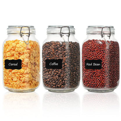 ComSaf Large Square Glass Jars with Airtight Lids 78 oz 3 Pack Wide Mouth