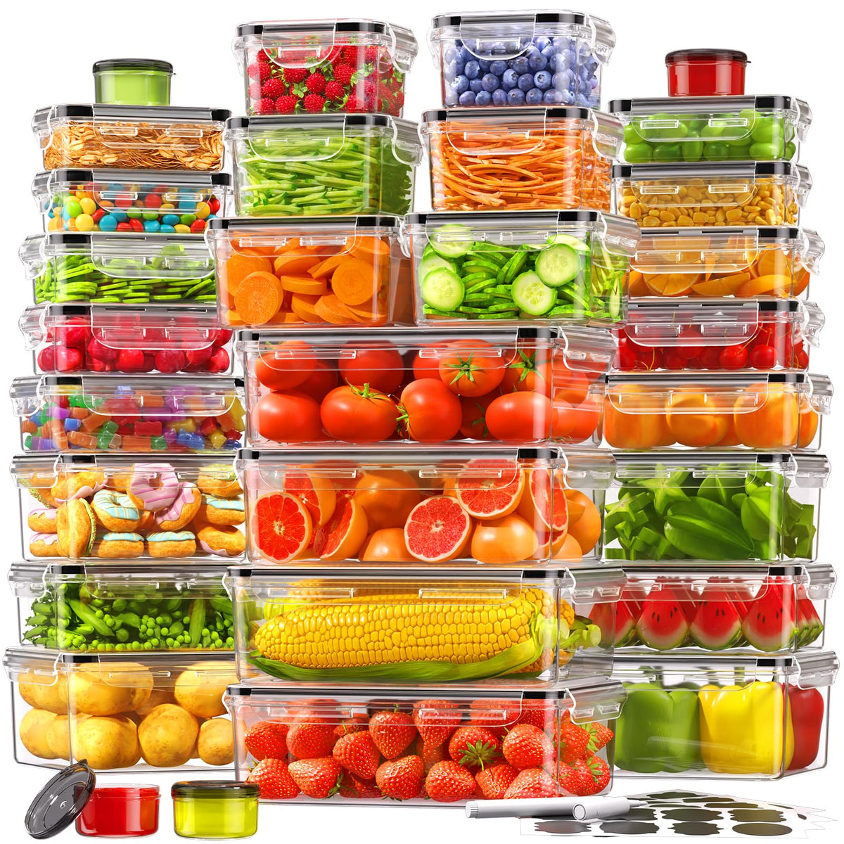 KEMETHY 70 PCS Food Storage Containers with Lids Airtight, Total 856oz, BPA-free, Food-grade, Eco-friendly Material, Leak Proof Plastic Containers, Microwave/Dishwasher Safe