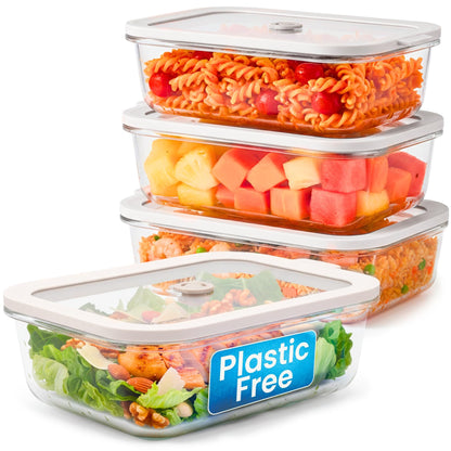 Non-Toxic Glass Food Containers with Lids, 4-Pack, 35 oz, Airtight, Beige