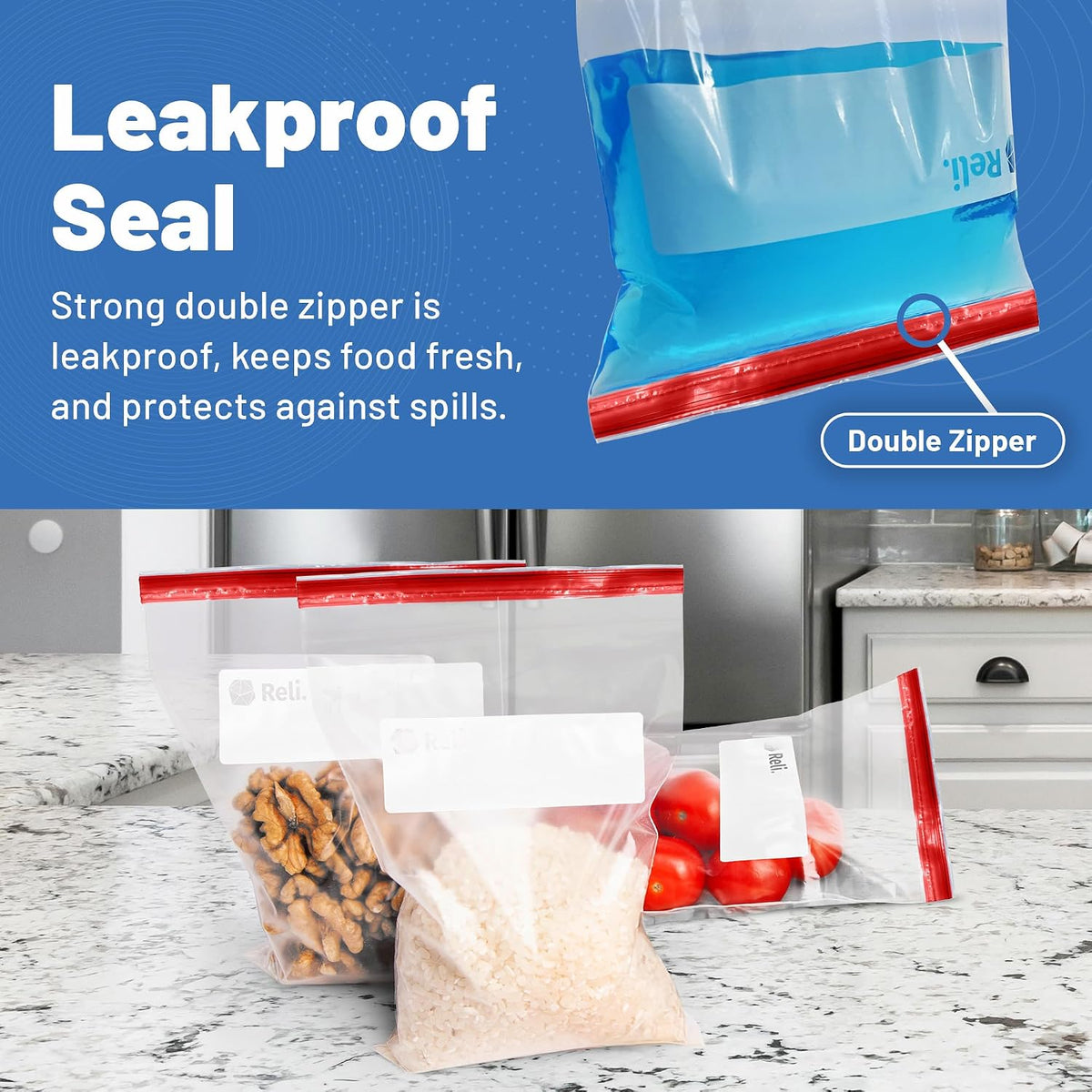 Reli. 2 Gallon Food Storage Bags (50pk) | Resealable Storage, 2 Gallon Size