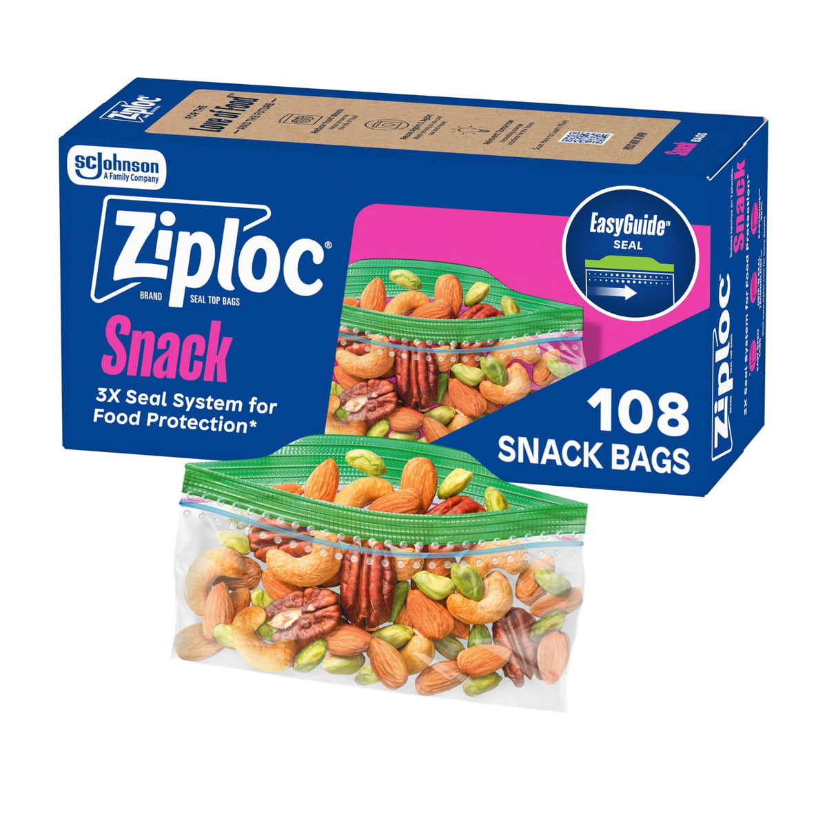 Ziploc Snack Bags, Food Storage, Easy Open & Close, 108 Count