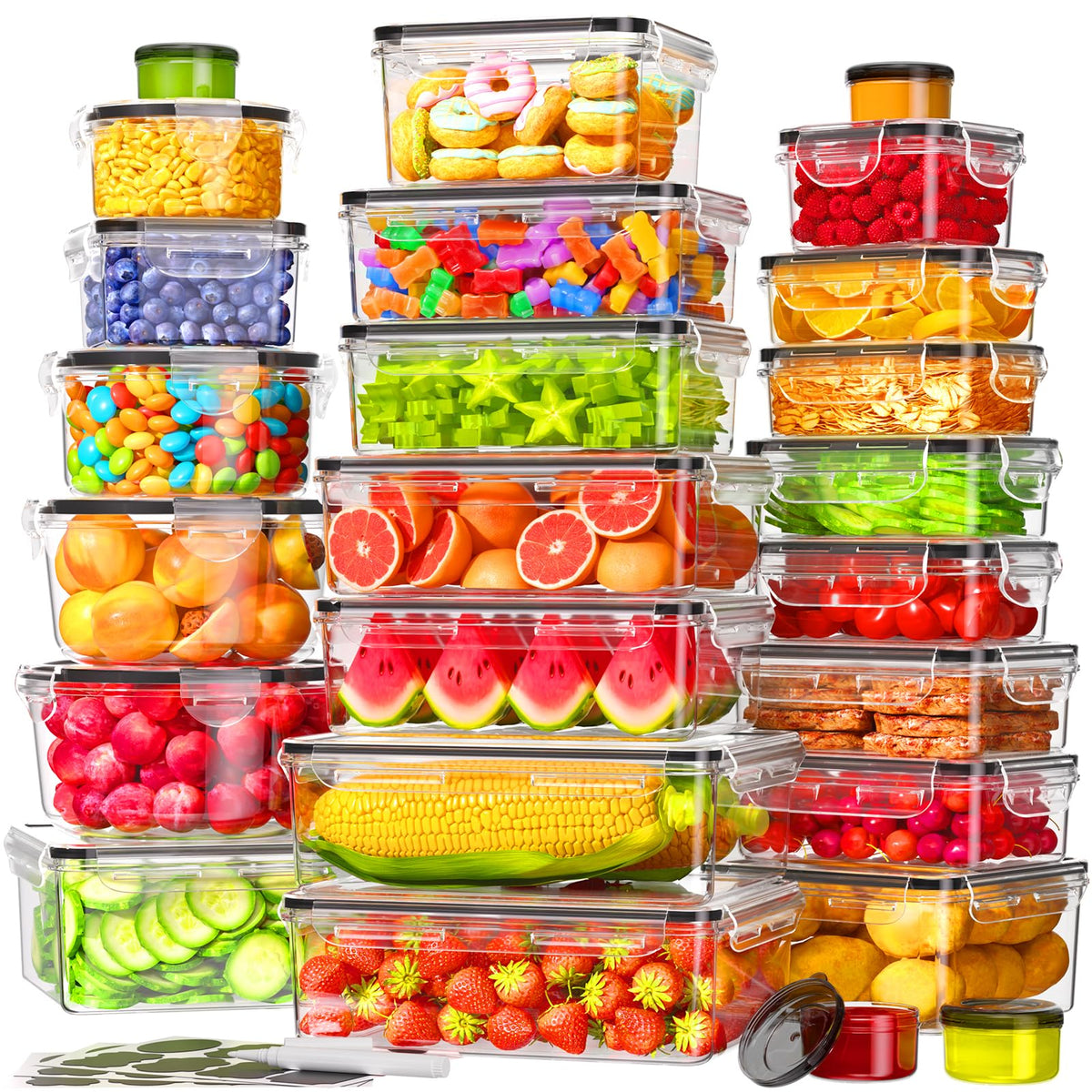 KEMETHY 70 PCS Food Storage Containers with Lids Airtight, Total 856oz, BPA-free, Food-grade, Eco-friendly Material, Leak Proof Plastic Containers, Microwave/Dishwasher Safe