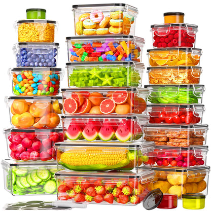 KEMETHY 70 PCS Food Storage Containers with Lids Airtight, Total 856oz, BPA-free, Food-grade, Eco-friendly Material, Leak Proof Plastic Containers, Microwave/Dishwasher Safe