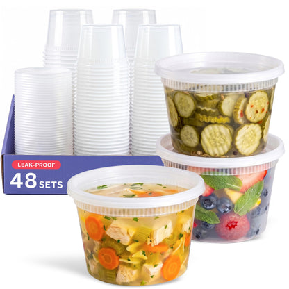 GUSTO 32 oz Plastic Deli Containers with Lids [24 Sets] Food Storage