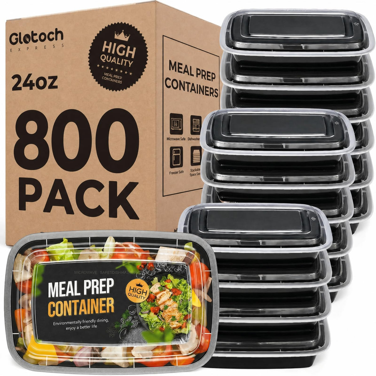 Meal Prep Containers 24oz-100 Pack (200-Piece) Reusable Food Storage Containers with Lids Microwave, Freezer, Dishwasher Safe - Leakproof & BPA Free Durable Plastic Bento Box for To Go Take Out