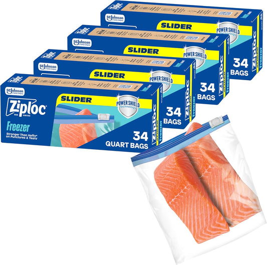 Ziploc Quart Freezer Slider Bags, 136 Total Bags (34 Count, 4-Pack)