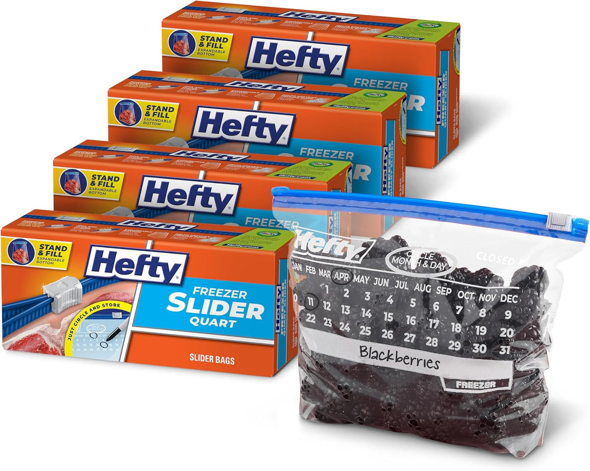 Hefty Calendar Slider Freezer Bags, Quart Size, 140ct