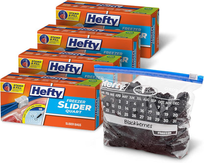 Hefty Calendar Slider Freezer Bags, Quart Size, 140ct