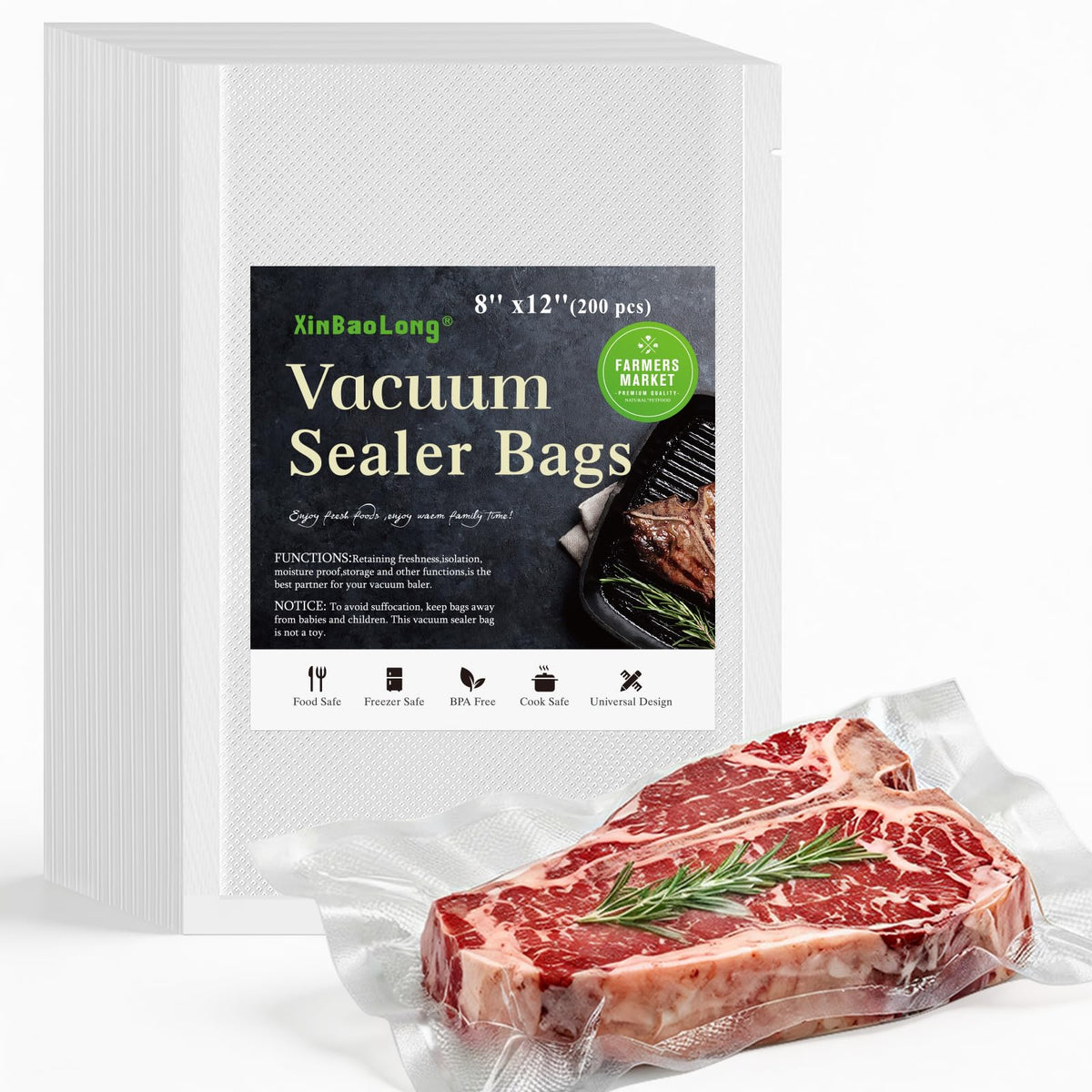 Vacuum Sealer Bags, 11"x16" Gallon, 8"x12" Quart, 6"x10" Pint, 150Pcs