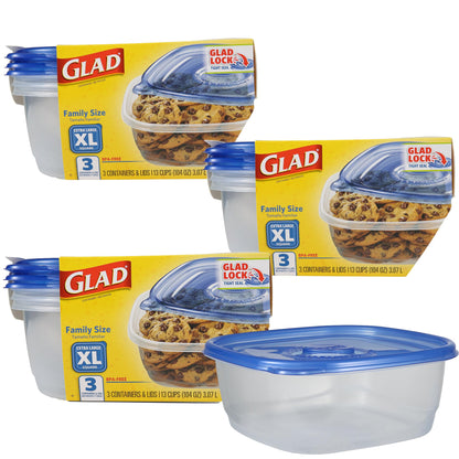 Glad GladWare XL Square Food Storage Containers, 104 Oz, 3 Count