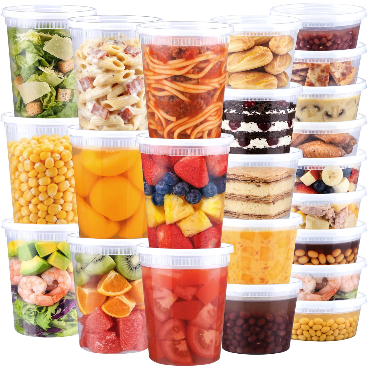 BYSNOW 60 Sets Deli Containers with Lids - 32/16/8 oz, 20 of Each Size