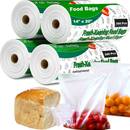 Food Bags, 14" X 20" Plastic Produce Bags Roll, Fresh-Keeping Clear Plastic Bags for Food, Fruit, Vegetable, Bread, Kitchen, freezer, Supermarket, 350 Produce Bags/Roll (1 Rolls)