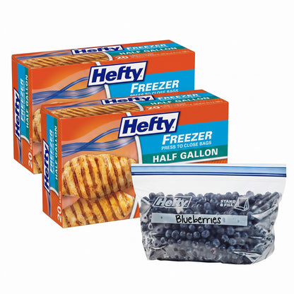 Hefty Press to Close Freezer Bags, Half Gallon Size, 20ct