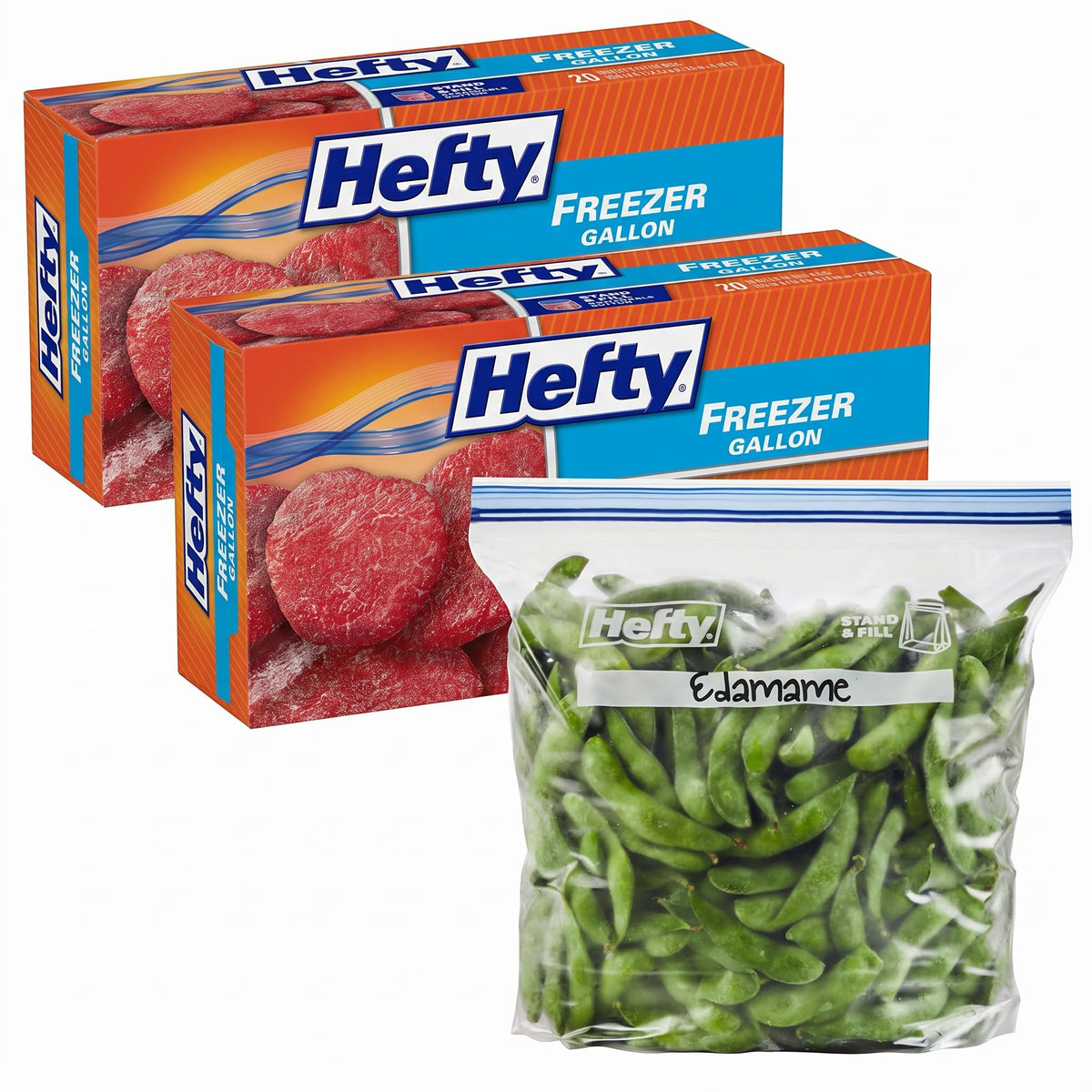 Hefty Press to Close Freezer Bags, Half Gallon Size, 20ct