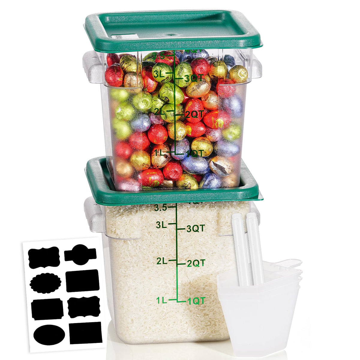 4QT 4PCS NSF Commercial Clear Food Storage Containers with Lids(RED)