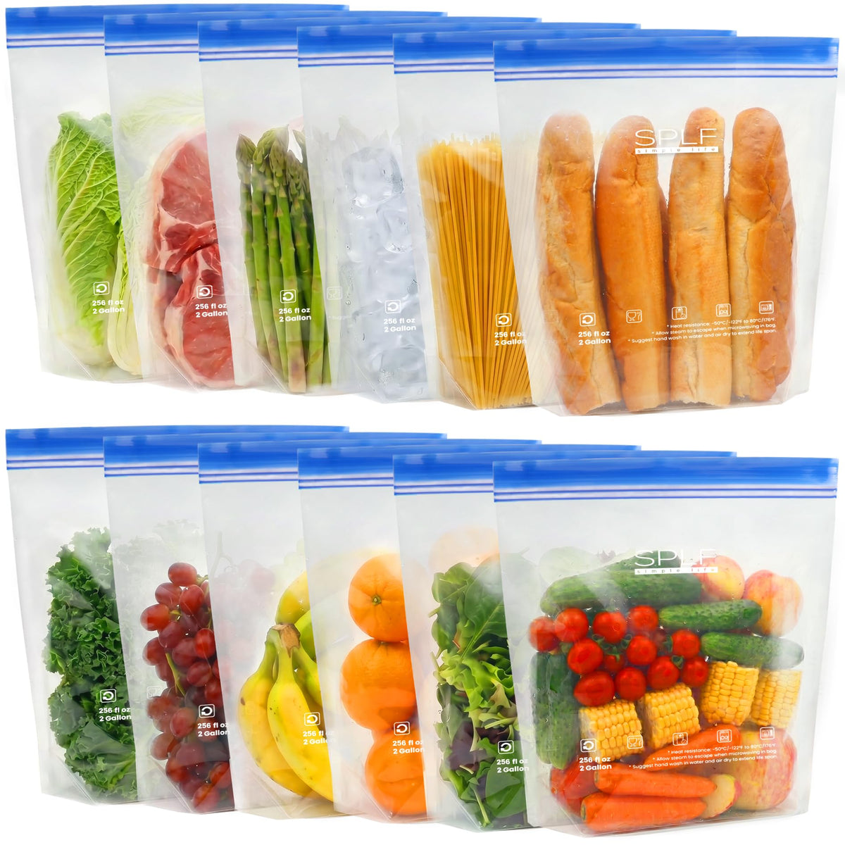 SPLF 32 Pack Reusable Food Storage Bags Dishwasher Microwave Safe