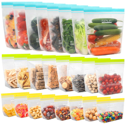 SPLF 24 Pack Reusable Food Storage Bags Dishwasher Microwave Safe