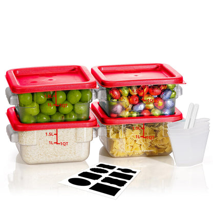 4QT 4PCS NSF Commercial Clear Food Storage Containers with Lids(RED)