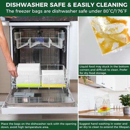 SPLF 32 Pack Reusable Food Storage Bags Dishwasher Microwave Safe