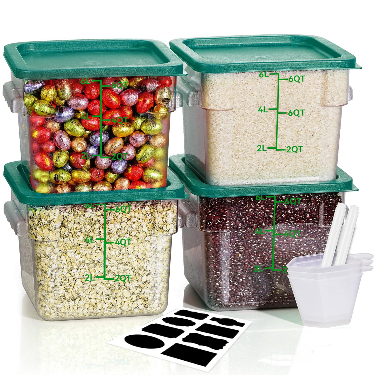4QT 4PCS NSF Commercial Clear Food Storage Containers with Lids(RED)