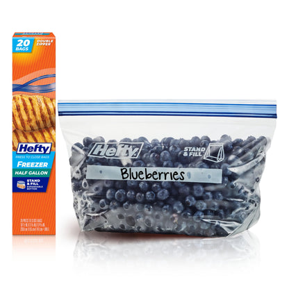 Hefty Press to Close Freezer Bags, Half Gallon Size, 20ct