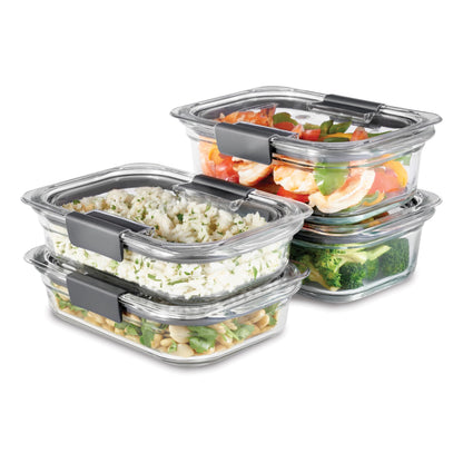 Rubbermaid Brilliance Glass Food Storage Containers, Assorted Sizes, Set of 9, BPA-Free, Leak-Proof, Clear