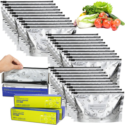 30 Pcs Reusable Aluminum Foil Sealable Storage Bags, 3 Sizes Reusable Freezer Bags, Thicken Stand Up Zipper Aluminum Foil Bags with Label for Food Meat Seafood Vegetables (S+M+L)