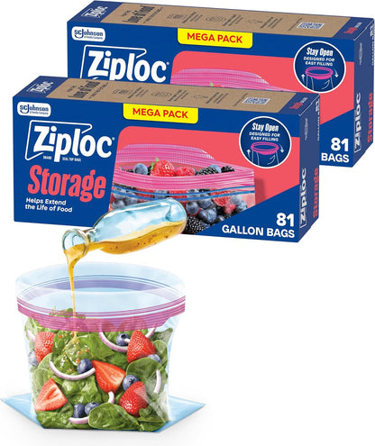 Ziploc Gallon Food Storage Bags, 162 Total Bags (81 Count, 2-Pack)