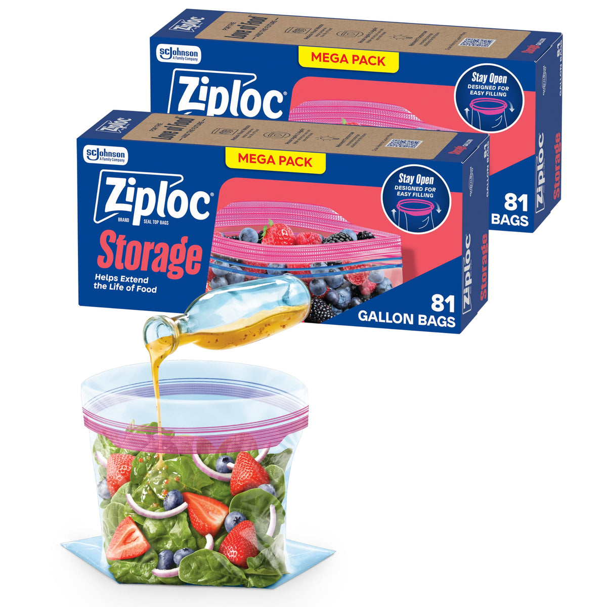 Ziploc Gallon Food Storage Bags, 162 Total Bags (81 Count, 2-Pack)
