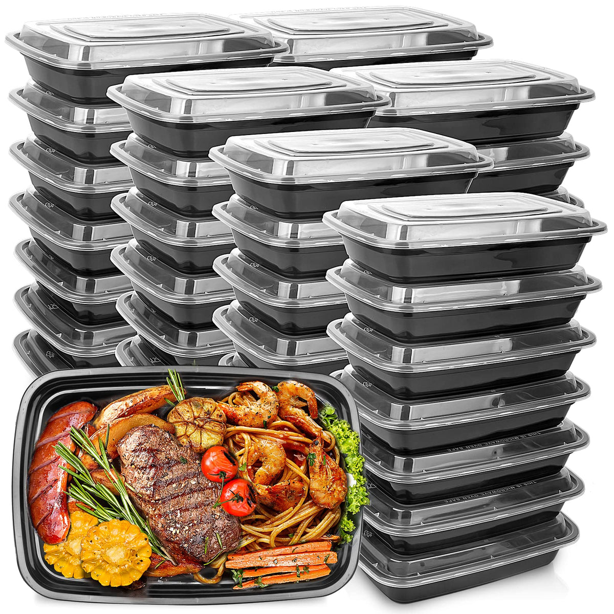 50-Pack Meal Prep Containers, Single Compartment with lids, 26 OZ.