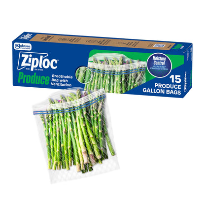 Ziploc Food Storage Produce Bags, Seal Top to Keep and Control Moisture, 50 Bags Total