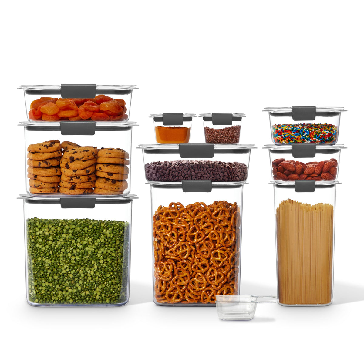 Rubbermaid Brilliance BPA-Free Food Storage Containers with Lids Airtight Kitchen and Pantry Organization Set Includes 3 Containers and Scoops Clear 16 cups