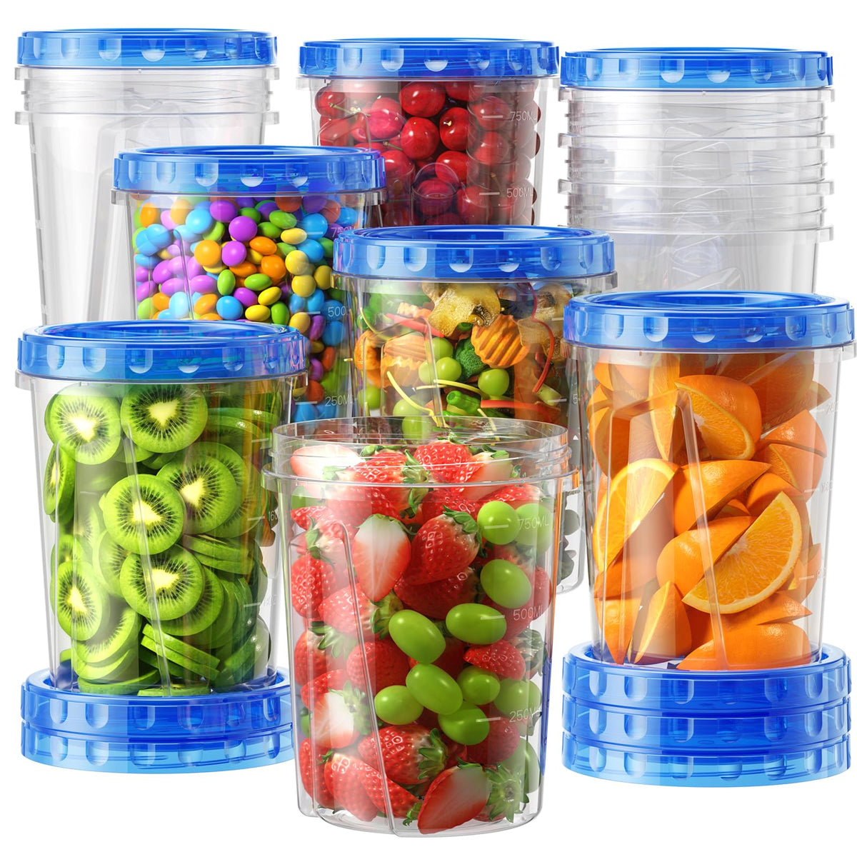 BiuLeon 6 Pack-17oz Freezer Storage Containers, Plastic Food Storage Containers with Twist Top Lids, BPA Free and Reusable Soup Containers with Lid, Microwave and Dishwasher Safe