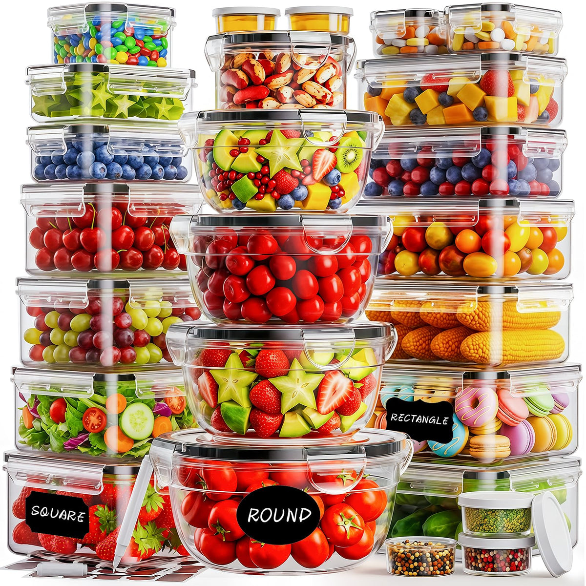 50 PCS Food Storage Containers with Lids BPA-Free (25 Containers & 25 Lids)