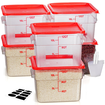 4QT 4PCS NSF Commercial Clear Food Storage Containers with Lids(RED)
