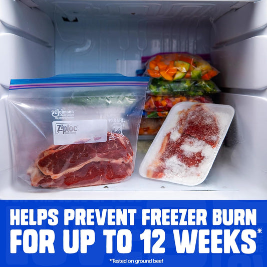 Ziploc Quart Food Storage Freezer Bags, Stand-Up Bottom, Easy to Fill, 24 Count