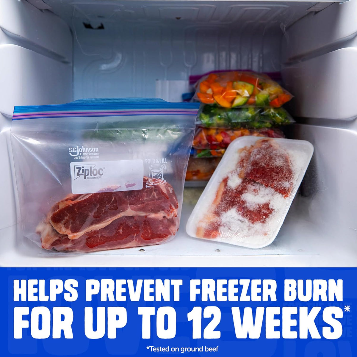 Ziploc Gallon Freezer Bags, Food Storage, Stand-Up Bottom, 66 Count