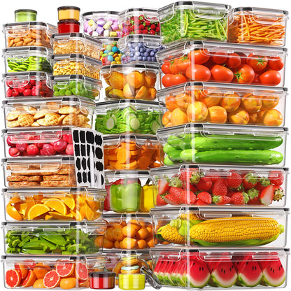 60 PCS Food Storage Containers with Lids Airtight, (30 Lids & 30 Containers) Leak proof Containers Set for Kitchen, Meal Prep, BPA-Free, PVC-Free Plastic, Microwave/Dishwasher Safe, Extra Labels & Pen