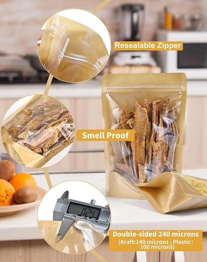 FireKylin 100 Pcs Resealable Bags, Clear Front Pouches, Brown, 3.5" x 5.5"