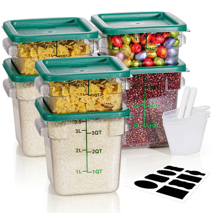 4QT 4PCS NSF Commercial Clear Food Storage Containers with Lids(RED)