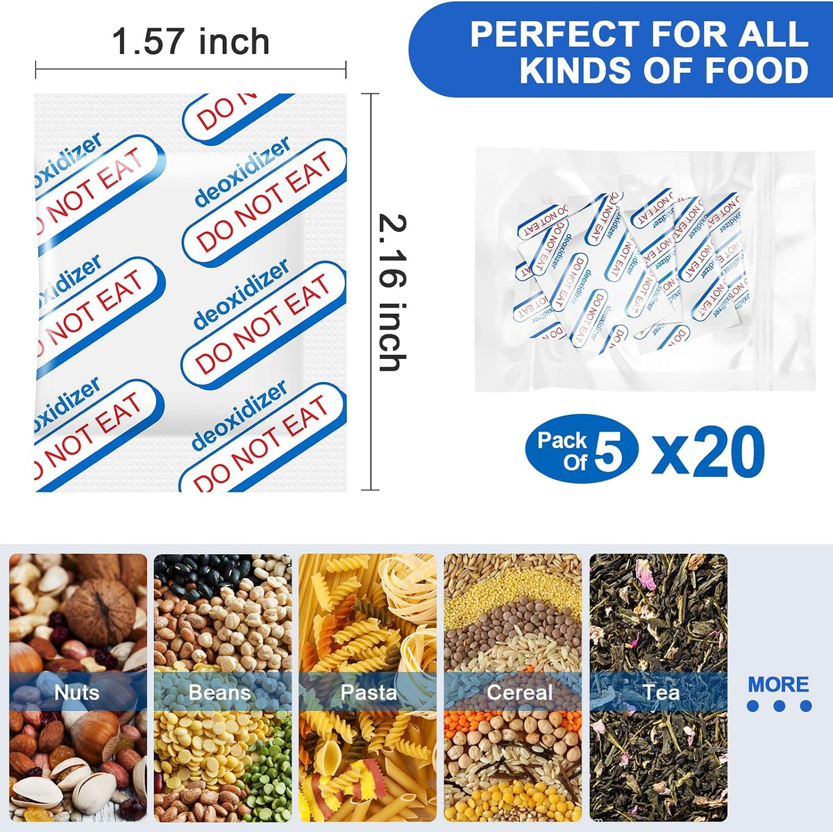 500cc Oxygen Absorbers for Food Storage - 100 Count (20x Packs of 5) - for Long Term Food Storage & Survival, Mylar Bags, Canning, Harvest Right Freeze Dryer, Dehydrated, and Preserved Foods