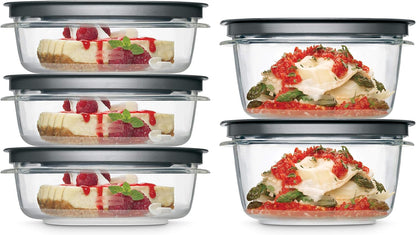 Rubbermaid Premier Food Storage Container, 10 Piece Set, Grey, BPA-Free, Microwave & Dishwasher Safe